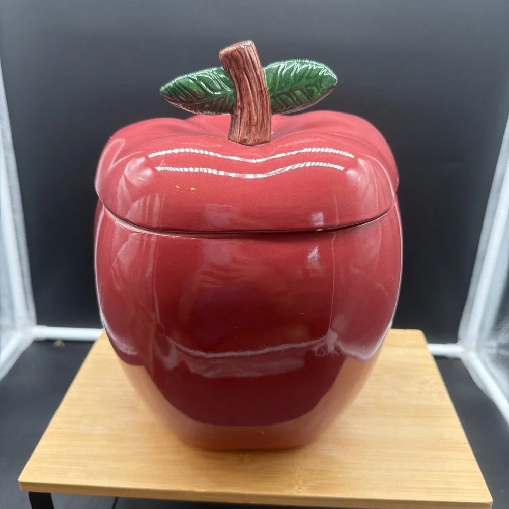 Red Vintage Ceramic Apple Cookie Jar
